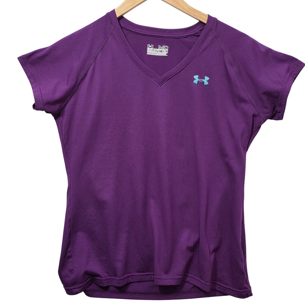 Under Armour Womens HeatGear Semi-Fitted V-Neck Athletic T-Shirt Purple Medium
